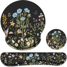 Ergonomic Mouse Pad with Wrist Rest and Keyboard Rest, Black Floral  picture