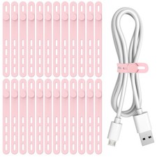 Donruby 24Pcs Silicone Cable Ties, Reusable Cord Organizer Straps, Pink picture