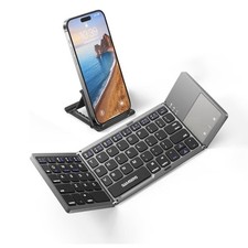 Samsers KT03 Foldable Bluetooth Keyboard Touchpad Phone Holder Grey Open Box picture