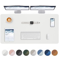 Ivory White Leather Desk Pad Protector 48x23 Inch Large NonSlip Mouse Mat picture