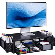 Simple Trending Monitor Stand with Drawer and 2 Pen Holders, Black picture