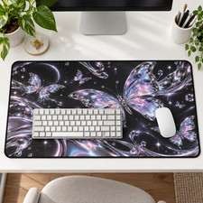 Iridescent Butterfly Desk Mat, Galaxy Mouse Pad, Y2K Pink Blue Gamer Decor picture