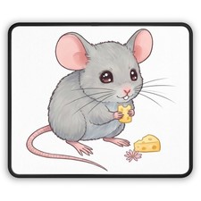 Cute Gray Mouse Eating Cheese Gaming Mouse Pad picture