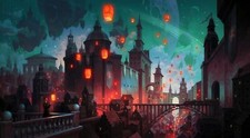 Landscape architecture castle planet fantasy art bridge Custom Gaming Mat Desk picture
