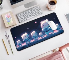 Kawaii Space Cat Desk Mat, Large Mouse Pad Galaxy Astronaut Non-Slip Gaming Pad picture