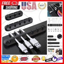 3 Pcs Silicone USB Cable Holder Clips, Self Adhesive - Black | for Desktop Ch... picture