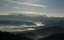 Landscape mist valley forest mountains silhouette Custom Gaming Mat Desk picture