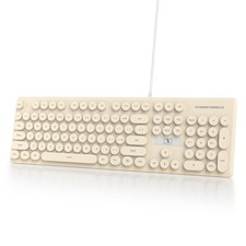 Wired Retro Computer Keyboard Backlit Quiet Typewriter Khaqi Round Keys picture