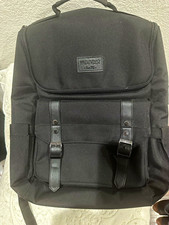 Yalundisi Black Canvas Laptop Backpack Bag Padded Compartments Solid Pattern picture