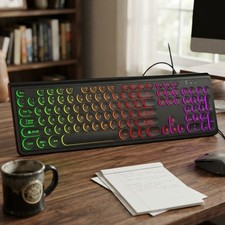 Stylish Backlit Keyboard with 7 Colors & Quiet Keys - Ideal for PC & Laptop picture