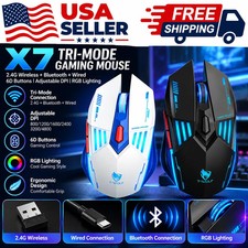 Tri Mode Gaming Mouse RGB 12800 DPI 1000Hz Wired USB 2.4G Bluetooth Macro White  picture