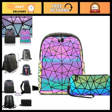 Luminous Geometric Women's Backpack - Large Holographic Laptop Bag & Travel Purs picture