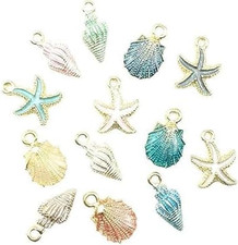 13 Pcs Starfish Conch Sea Shell Pendants Mixed Random DIY Charms Sea Necklace Pe picture