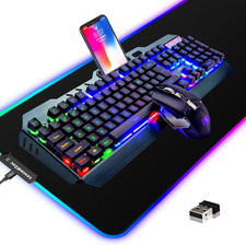 Wireless Gaming Keyboard and Mouse Combo,3 in 1 Rainbow LED Rechargeable Keyboar picture
