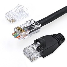 50 Pack Cat 6 Pass Through RJ45 Connector With Strain Relief Boots Crimp Pot picture