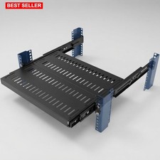 Vented Sliding Rack Shelf 1U 4-Post Mounting Depth 15-22 In Server Cabinet Tray picture