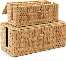 Water Hyacinth Cable Management Box with Lid Set of 2 Handwoven Cord Organizer picture