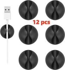 12 pcs Black Cable Organizer Set Cord Winder Clips Wire Holders for Desk Charger picture