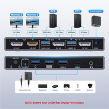 Unitek Dual Monitor KVM Switch 2 Computers DisplayPort 4K 60Hz 4x USB 3.0 picture
