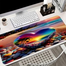 1pc Mouse Pad, Heart-Shaped Glass Beach Sunset, Extra Large Long Gaming Mouse picture