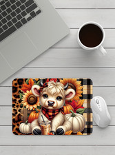 Handmade Designed Cute Fall Theme Hightland Cow Mousepad. picture