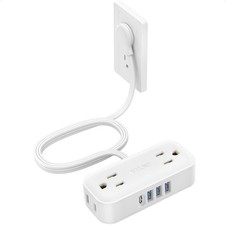 TROND Travel Power Strip with USB Ports, 5ft Flat Plug Extension Cord with Mu... picture