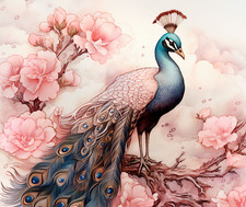 PINK FLORAL PEACOCK COMPUTER MOUSE PAD  9 x 7 picture