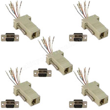 5x 9-Pin DB9 Serial RS232 Female to RJ45 Female Network Adapter Converter Ivory picture