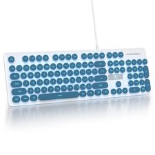 Cute Quiet Keyboard Blue Wired Typewriter Light Up Backlit Round Keys 104 picture