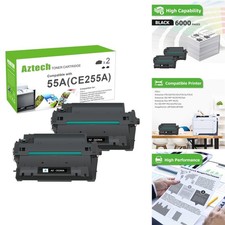 Aztech CE255A 55A Black Toner Cartridge HP 55X CE255X P3015 M521dn 2 Pack 55A picture