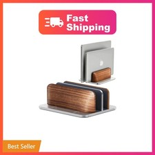 JCZT Vertical Laptop Stand, Walnut Dual Laptop Holder, Silver | with Adjustab... picture