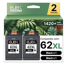 ejet 62XL Compatible Black Inkjet Ink Cartridges for HP, 2 Pack picture