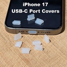 iPhone 17 Pro Max Silicone USB-C Dust Plug Covers, Clear Charging Port Caps picture