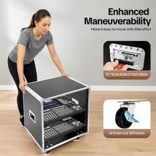 12U Cabinet Rolling Network Rack Audio Studio Video Telecom Equipment Rack Black picture