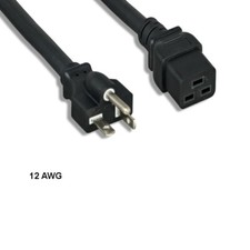Kentek 3' ft 12 AWG Power Cord NEMA 5-20P to IEC-60320 C19 20A/125V SJT Black picture