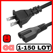 100 Pack Polarized Power Cord Cable 2 Prong Universal Standard 5FT TV Wall Plug picture