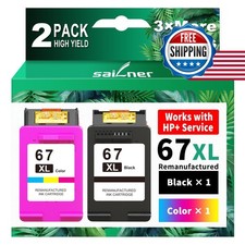 SAILNER 67XL Ink Cartridges Black/Color Combo Pack Replacement for HP 67 67XL picture