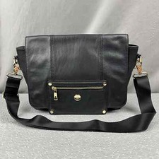 Knomo Alba Black Leather Laptop Messenger Crossbody Bag Pink Quilted Lining picture