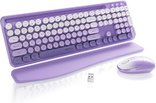 Xubotie Wireless Keyboard and Mouse, Colorful 104-Key QWERTY with round Keys, Ph picture