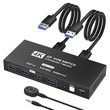 DisplayPort KVM Switch for 1 Monitor & 2 Computers, 4K@60Hz High Res, 4 USB 3.0 picture