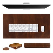 Real Leather Desk Mat Set (32x16) Large Desk Cover Desk Blotter Protector picture