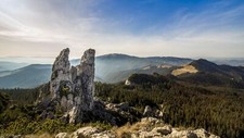 Landscape mountains forest rocks sky daylight Custom Gaming Mat Desk picture