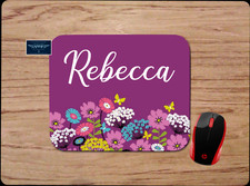 SPRING FLOWERS PERSONALIZED YOUR NAME PURPLE PC MOUSE PAD DESK MAT OFFICE GIFT picture