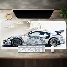 Large White Sports Car Mouse Pad, Extended Non-Slip Gaming Desk Mat for PC Setup picture