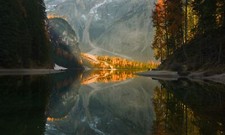 Landscape reflection mountains trees fall lake calm Custom Gaming Mat Desk picture