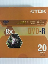 TDK DVD-R Recordable DVD 2hrs 4.7GB 8X Compatible 20 Pack Factory Sealed picture