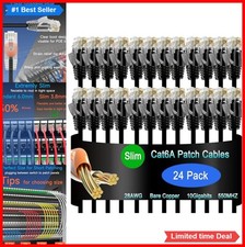 Cat6a Slim Ethernet Patch Cable 6 ft 24 Pack 28 AWG 10G RJ45 PoE Snagless Black picture