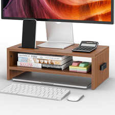 BONTEC Wooden Monitor Stand Riser 2 Tier Desktop Computer Display Shelf picture