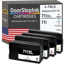 DoorStepInk Compatible Ink Cartridges For HP 711XL Bk and HP 711 C,M,Y 4Pk -USA picture