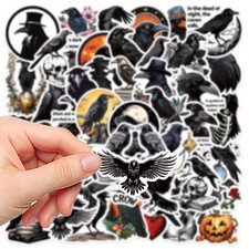 3 Random Black Crow Gothic Stickers Raven Spooky Halloween Dark Decals picture
